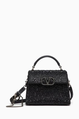 Valentino Garavani Mini VSLING Rhinestone-embellished Top-handle Bag in Leather 217276863_13