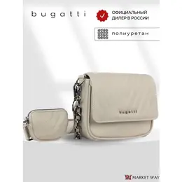 Сумка мессенджер Bugatti, фактура гладкая, стеганая, матовая, бежевый 101826672174