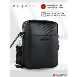 Сумка планшет Bugatti, фактура гладкая, тиснение, рельефная, черный 1790459756