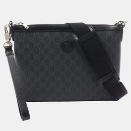 Gucci Black Grey Coated Canvas Leather Interlocking G GG Supreme Shoulder Bag 1059886