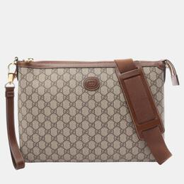 Gucci Beige Brown Coated Canvas Leather GG Supreme Shoulder Bag 1059788