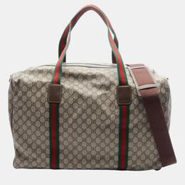 Gucci Beige Brown Multicolor Coated Canvas Leather GG Supreme Sherry Line Boston Duffle Bag 1059783