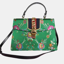 Gucci Green Multicolor Gold Satin Sylvie Shoulder Bag 1059934