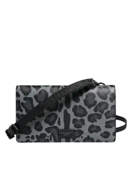 Dolce & Gabbana Black Gray Leopard Leather Bifold Card Slot Crossbody Bag bag4120