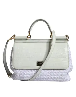 Dolce & Gabbana White Rafia Leather SICILY Crossbody Bag bag4094