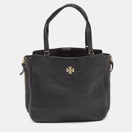 Tory Burch Black Leather Ivy Side Zip Tote 1060616