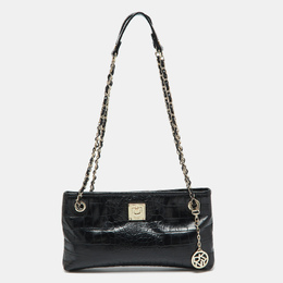 DKNY Black Croc Embossed Leather Shoulder Bag 1058010