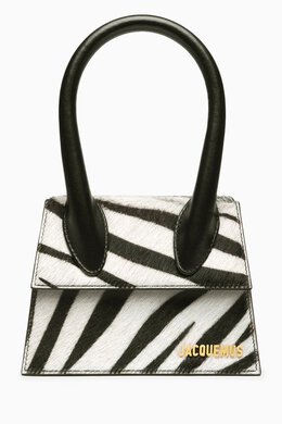 Jacquemus Le Chiquito Moyen Tote Bag in Zebra-print Pony Hair 217427089_195