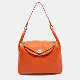 Hermes Orange Evercolor Leather Palladium Finish Lindy 30 Bag 1062473