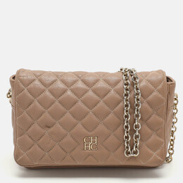 CH Carolina Herrera Beige Quilted Leather Flap Shoulder Bag 1062914