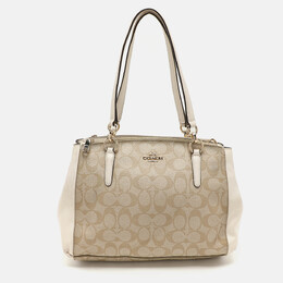 Coach Beige/Off White Signature Coated Canvas and Leather Christie Carryall Satchel 1062913