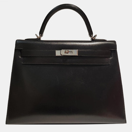 Hermes Black Box Leather Kelly 32 PHW Bag 1062737