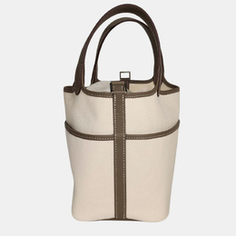 Hermes Cargo Ecru Toile Etoupe Swift Picotin 18 bag PHW 1062735