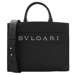 Bvlgari Black Leather Logo Tote 291652
