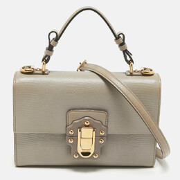 Dolce & Gabbana Grey Lizard Embossed Leather Small Lucia Top Handle Bag 1069478