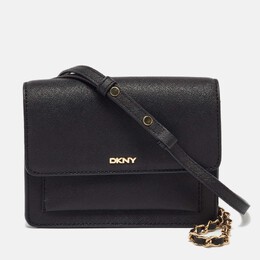 DKNY Black Saffiano Leather Flap Chain Shoulder Bag 1068611