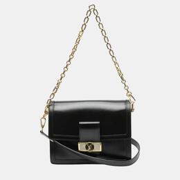 Louis Vuitton Noir Calfskin Dauphine MM LV Lock Chain Shoulder Bag 1067292