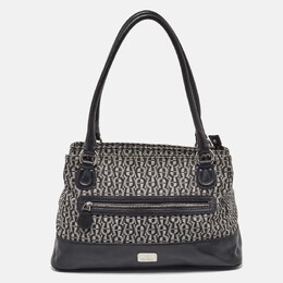 Aigner Black/White Signature Canvas and Leather Logo Tote 1068498