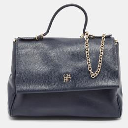 CH Carolina Herrera Blue Leather Minuetto Flap Top Handle Bag 1072653