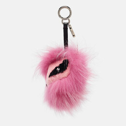 Fendi Pink Fox Fur and Shearling Crystal Tria Monster Bug Bag Charm 1068407