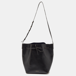 Mansur Gavriel Black Glossy Leather Drawstring Bucket Bag 1072609