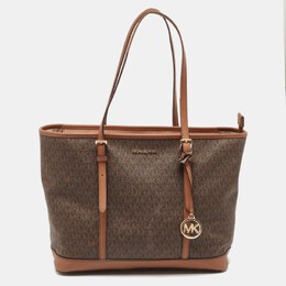 Michael Kors Brown Signature Coated Canvas Jet Set Travel Tote 1072673