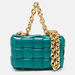Bottega Veneta Teal Green Leather Padded Chain Cassette Top Handle Bag 1074895