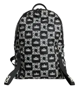 Dolce & Gabbana Black White DG Crown Logo Nylon Backpack Bag bag4119