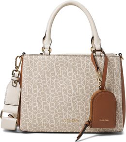 Сумка Calvin Klein Sanya Signature Satchel, цвет Khaki/Vanilla/Caramel/White 9941833 | khaki/vanilla/caramel/white
