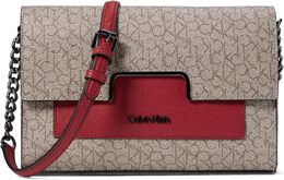 Сумка кросс-боди Calvin Klein Monogram Flap Crossbody, цвет Mini Textured Almond/Taupe/Ruby 9115597 | mini textured almond/taupe/ruby