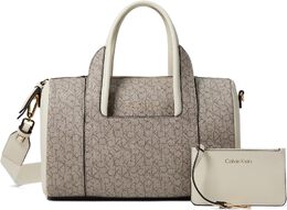 Сумка Calvin Klein Geeta Signature Satchel, цвет Almond/Taupe/White 9970982 | almond/taupe/white