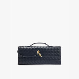 Длинный кожаный клатч Andiamo с узором интреччато Bottega Veneta, черный r04277064 | black-m brass