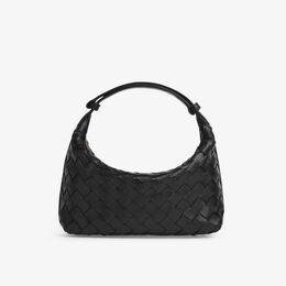 Маленькая кожаная сумка-хобо с плетением Intrecciato-Weave Bottega Veneta, черный r04163149 | black/gold