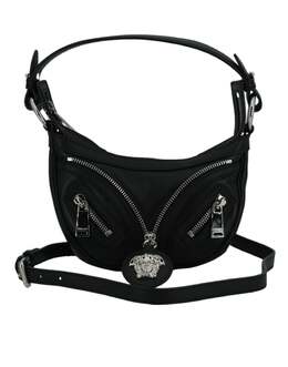 Versace Мини-женская сумка Hobo из телячьей кожи, черный 7308921208892 | black