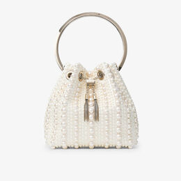 Сумка Bon bon из атласа с верхней ручкой, украшенная жемчугом Jimmy Choo, белый r04300127 | ivory
