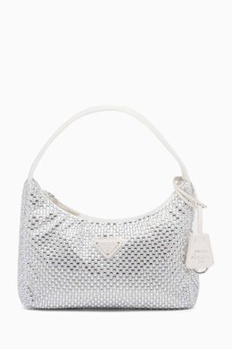 Prada Re-Edition 2000 Mini Crystal-embellished Hobo Bag in Satin 215873176_26