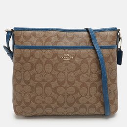 Coach Beige/Blue Signature Coated Canvas File Crossbody Bag 1077716