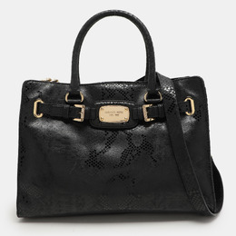 Michael Kors Black Python Print Leather Large East West Hamilton Tote 1077731