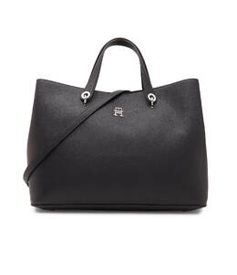 Сумка-шоппер Tommy Hilfiger из экокожи с монограммой на ремне, черный th242w000260d1200os | nero