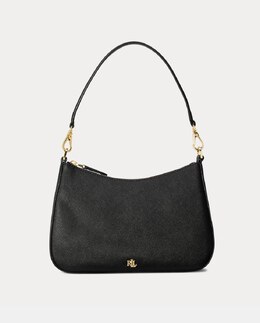 Средний кожаный хобо Danni с металлическим логотипом Lauren Ralph Lauren, черный 3616539949993 | negro