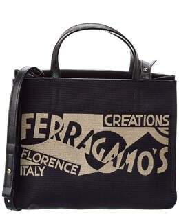 Сумка-тоут Ferragamo с кожаной отделкой и логотипом Salvatore Ferragamo, черный 7716592025660 | black