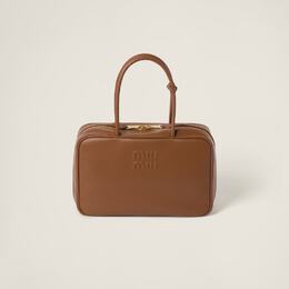 Кожаная сумка Miu Miu с логотипом, коричневый 5bb117_2crw_f0046_v_mon | cognac