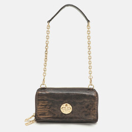 DKNY Brown Lizard Embossed Leather Chain Clutch 1078377