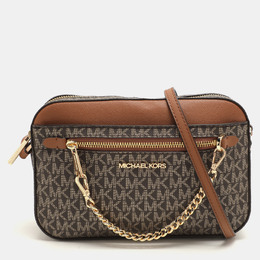 Michael Kors Brown Signature Coated Canvas and Leather Jet Set Crossbody Bag 1079286