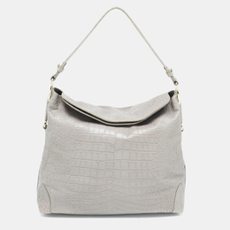 Aigner Grey Croc Embossed Leather Logo Shoulder Bag 1079922