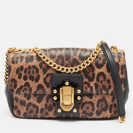 Dolce & Gabbana Black/Brown Leopard Print Coated Canvas and Leather Lucia Shoulder Bag 1081695