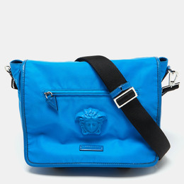 Versace Blue Nylon La Medusa Flap Messenger Bag 1081629