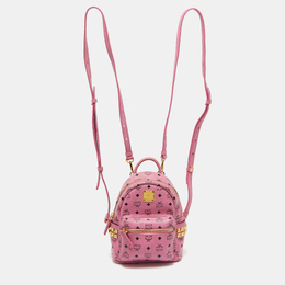MCM Pink Visetos Coated Canvas and Leather Mini Studded Stark Bebe Boo Backpack 1082294