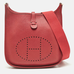Hermes Rouge Casaque Taurillon Clemence Leather Evelyne II PM Bag 1082042