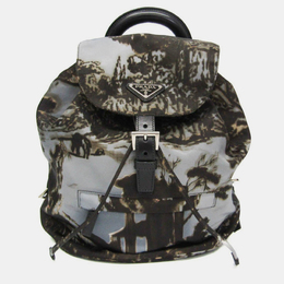 Prada Gray Khaki Brown Nylon Landscape Painting Backpack 1081319